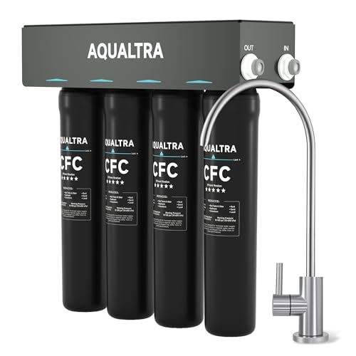 Image of AQUALTRA USF-4F-15 Under Sink Water Filter, 80000 Gallons Water Filtration System with Faucet, 0.5 μm Carbon Fiber Filter Reduces Chlorine, Chloramine, Fluoride, Bad Taste & Odor