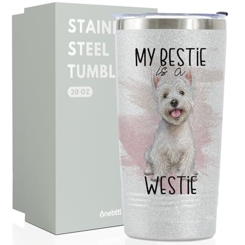 Onebttl Westie Glitter Tumbler 20oz (590ml) Lid & Straw Perfect for Westie Lovers - Christmas Birthday Gifts
