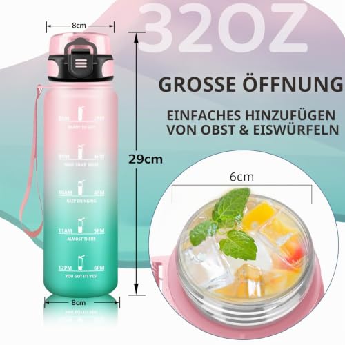Grsta Trinkflasche 1l, Trinkflasche Sport, Trinkflasch mit Zeitmarkierung, Kann mit Dir Tragen, Trinkflasch Auslaufsicher… – Ansicht 6