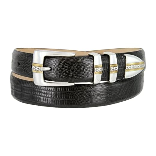 Cinto masculino de couro genuíno da Milão com design italiano de couro de bezerro de 3,8 cm de largura, Lizard Black, 38