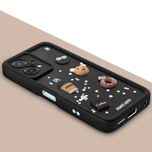 Image of Bintage Cute Fun Taddy Cartoon 3D Ball Bear Milk Donut Coffee Cup Silicon Case Full Body & Camera Protection Back Cover Compatible for OnePlus Nord CE 2 Lite 5G - Black