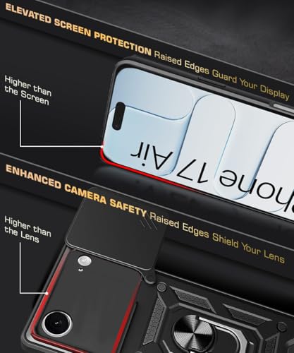 Image of WOW IMAGINE Tough Armor Bumper Mobile Back Case for iPhone 17 Air | Sliding Camera Shield Cover | Shock Proof 360 Protection | Hybrid PC + TPU | Ring Holder with Kickstand - Black