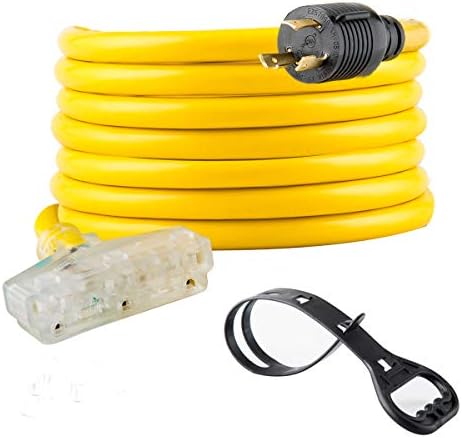 25 Feet Heavy Duty Generator Extension Cord,Generator Locking Cord,NEMA L5-30P/Three 5-15R, 3 Prong 10 Gauge Flexible Generator Cable, Generator Power Cord,30Amp 3750 Watts Yodotek