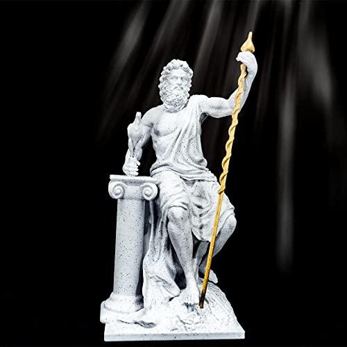 Greek God Zeus Statue with Golden Staff, Ancient Greek God of the sky, Greek Mythology, Home Decor