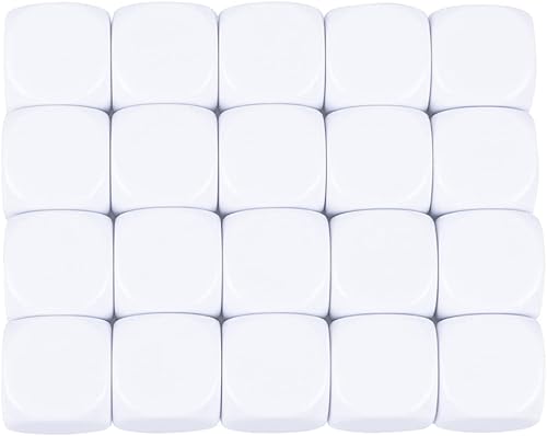 kaiheng Dados acrílicos de 0.630 in con superficie alisada, dados de seis caras con esquinas redondeadas, cubos de dados blancos en blanco para