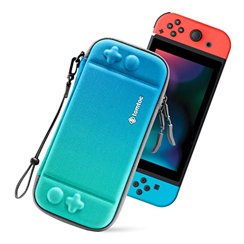 tomtoc Funda Delgada para Nintendo Switch, Estuche Rígido para Consola Switch y 10 Juegos, Bolsa Slim y Fina con Patente Original y Protección Militar, Azul Mixta Cover