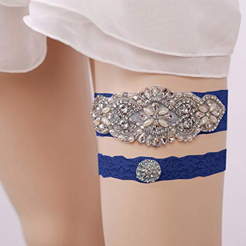 Plus Size Navy Prom Garter Set With Pearls Toss Away Wedding Garter Belt For Bride #TOP6
