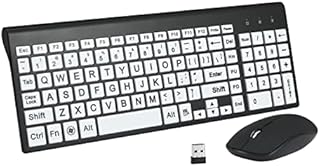 Full Size Large Print 2.4g Wireless Keyboard and Mouse with Oversized Print for Kids Visually Impaired Low Vision Individuals (Black)