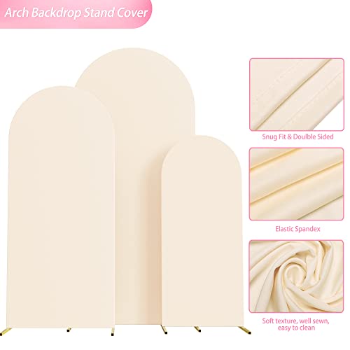 Image of Wokceer Set of 3 Wedding Arch Cover Spandex Fitted Wedding Arch Stand Covers for Round Top Chiara Arch Backdrop Stands Cover for Birthday Party Ceremony Banquet Decoration 4ft,5ft,6ft Beige