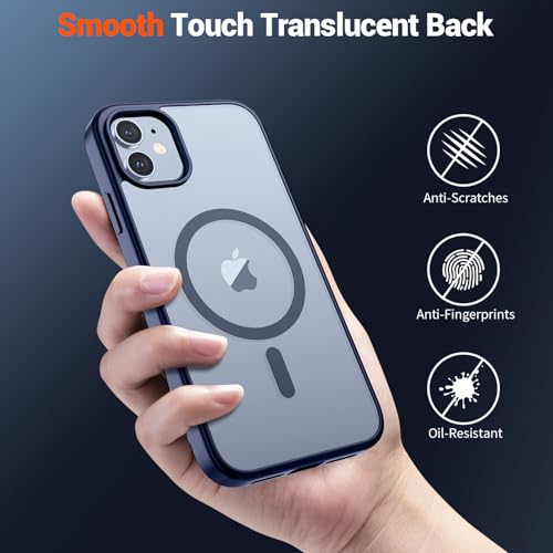 Image of SUPFINE Magnetic for iPhone 12 Mini Case & iPhone 13 Mini Case (Compatible with MagSafe) (Military Grade Drop Protection) Slim Translucent Matte Shockproof Phone Cover,Navy Blue