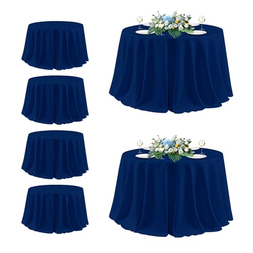 Image of sancua Round Tablecloth 132 Inch Diameter, 6 Pack - Circle Polyester Fabric Table Cloth for Wedding Party Reception Banquet Birthday, Washable Formal Table Cover (Fit 54-96 Inch Tables), Navy Blue