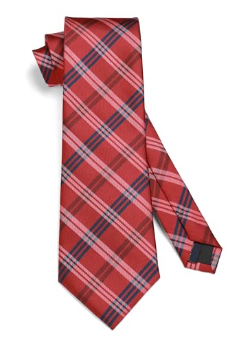 Image of HISDERN Mens Ties Set Stripe Plaid Ties for Men and Pocket Square Cufflinks Formal Silk Necktie Wedding Business