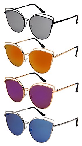 Edge-I-Wear Fashion Cat Eye Cut Out Large Sunnies w/Flat Mirrored Lens 3166-FLREV-1 (BLK.m)3