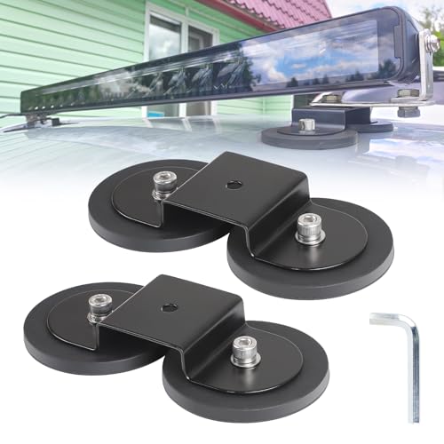 EFUTURETIME 2 Pcs Support Magnétique Caoutchouté Ø88mm pour Barre Lumineuse LED de Toit Universelle, Fort Magnétique Base Ventouse Support pour Toit,...