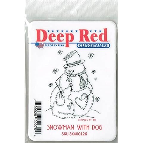 Deep Red Stamps Snowman with Dog Rubber Cling Stamp 2 x 2 inches Cover