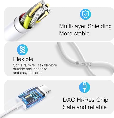 Image of Rulefiss Type-C Wired Earphones Compatible with iPhone 17 /16 /15 Series Mic & Volume Control | C Type Earphones Wired (15 White)