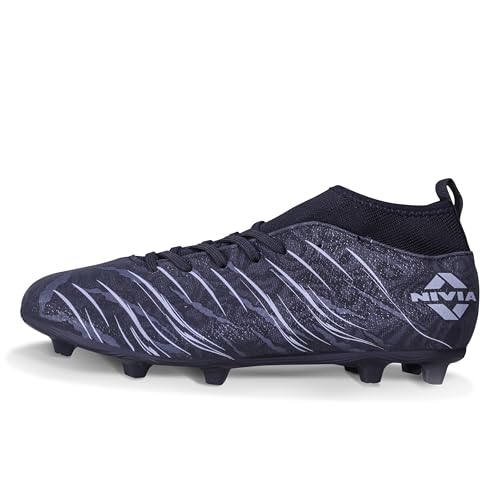 Nivia Carbonite 6.0 pro Football Studs for Men, PVC Synthetic Leather Upper, High Shear Strength TPU Sole, Knitted Collar Rib, Black, UK08