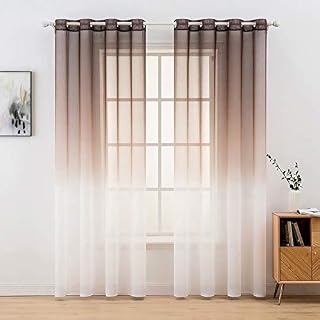 MIULEE Sheer Zasłona z woalu, okienna, dekoracyjna, na przelotkach, do salonu, przezroczysta, cieniowana, 225 x 140 cm (wys. x szer.), kawowo-biała, 2 sztuki w zestawie