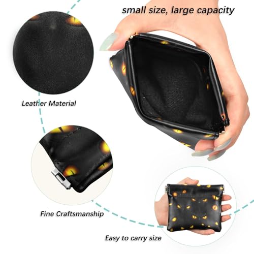 Dark Cats Glowing Eyes Coin Purse Leather Pouch Change Purse, Squeeze Coin Pouch for Cards, Keys & Lipsticks, Unisex2
