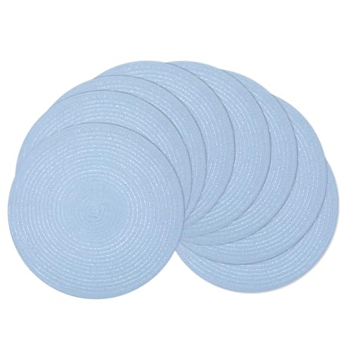 Image of SHACOS Round Braided Placemats Set of 8 Washable 15 inch Round Non Slip Table Place Mats for Dining Tables Wedding Party Decor (Light Blue, 8)