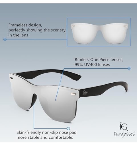 Image of UV400 Rimless One-Piece Lens Reflective Sun Glasses for Men & Women
