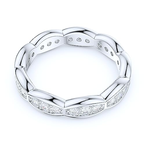 THELANDA Sterling Silver 4mm Stackable Infinity Waves Simulated Round Diamond Genuine Moissanite Full Eternity Band Wedding Ring3