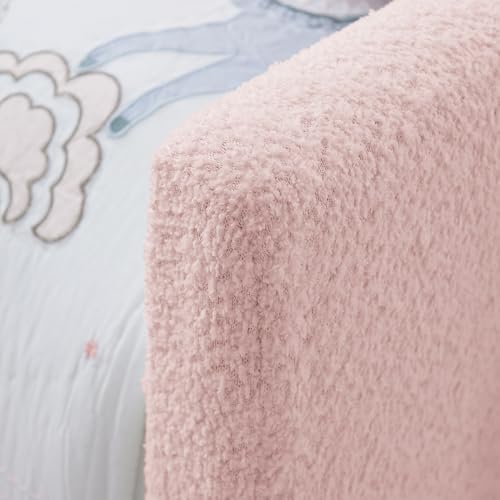Image of KEIKI Twin Size Upholstered Platform Bed Frame with Guardrail, Slats, Pink
