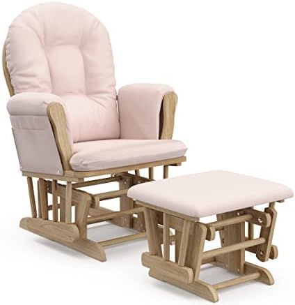 Storkcraft Premium Hoop Glider & Ottoman, Natural/Pink