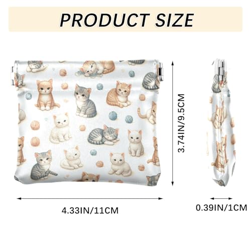 Playful Cats Coin Purse Leather Pouch Change Purse, Squeeze Coin Pouch for Cards, Keys & Lipsticks, Unisex3