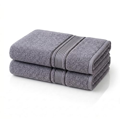 Image of 380 GSM 100% Cotton Highly Absorbent Light Weight Quick Dry Large Couple Bath Towel Set of 2(Dark Grey)