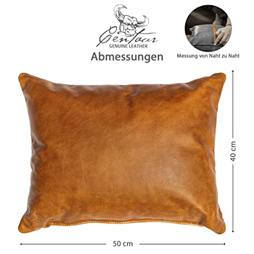 Centaur - Deko Lederkissen 50 x 40 cm für Sofa oder Schlafzimmer Cognac/Vintage - Echt Leder Kissen Echtleder Sofakissen Lederoptik