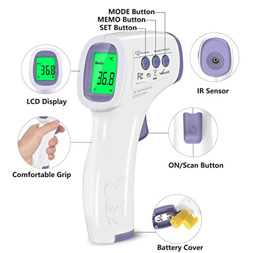 Image of Forehead Thermometer for Adults and Children, Non Contact Digital Infrared Thermometer for Kids, No Touch Temperature Gun Baby Body Thermometer with Instant Accurate Reading and Fever Alarm