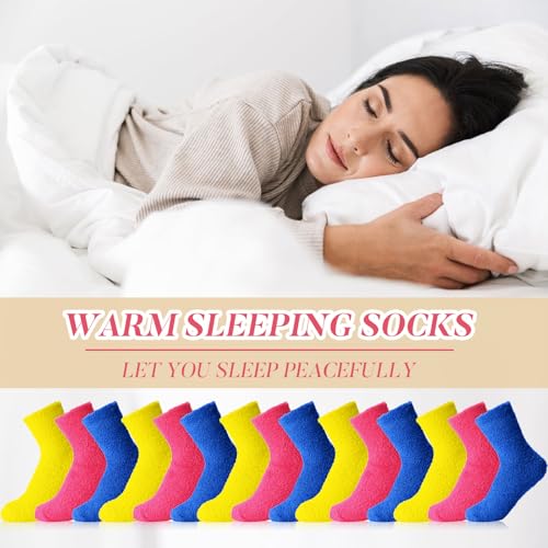 Image of Handepo 60 Pairs Women Fuzzy Socks Bulk Winter Warm Soft Fluffy Crew Sleeping Slipper Socks for Back to School Birthday Gifts