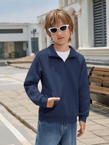 Haloumoning Boys Quarter Zip Quilted Sweatshirts Kids Fashion Long Sleeve Pullover Clothes 5-14 Years2