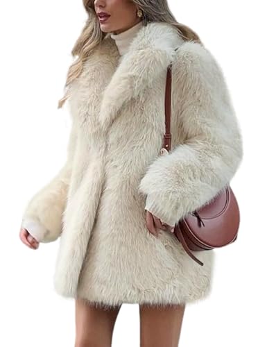 Wyeysyt Womens Faux Fur Coat Fluffy Lapel Furry Jacket Long Sleeve Shaggy Long Coat Winter Warm Coats Outerwear(Apricot-S)