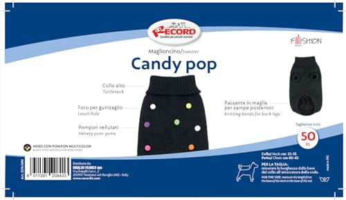 Record - Candy Shop Dog Sweater Back Length 50 cm. Solid Color Turtleneck Sweater with Velvety Pompoms. Leash Hole and Machine Washable - Image 2