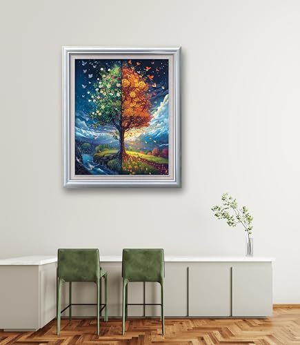 Image of Leczany Cross Stitch Patterns Stamped Kit for Beginners | Embroidery Supplies DIY Craft Kit Needlepoint for Adults Starter | 11CT, 3 Strands | Two Season Tree 15.8x19.7 inches