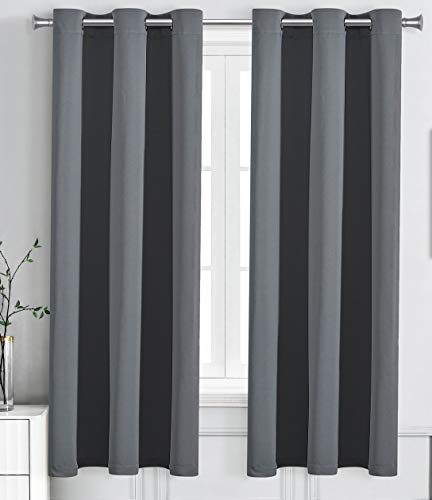 WPM Triple Weave Blackout Curtain Room Darkening 2 Panels/Drapes for Living Room, Grey Thermal Insulated Grommet Bedroom Window Draperies (Grey, 42