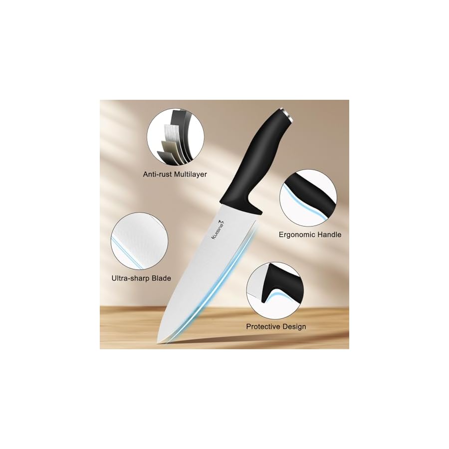 Kuisine-Kitchen-Chef-Knife-SetForged-Stainless-Steel-Ultra-Sharp-Blade-Ergonomic-HandleKitchen-Knives-Set-with-Block-Built-in-Sharpener Kuisine Kitchen Chef Knife Set,High Carbon Stainless Steel Ultra Sharp Blade Ergonomic Handle,Knife Set with Block Built-in Sharpener(15PCS,Black)