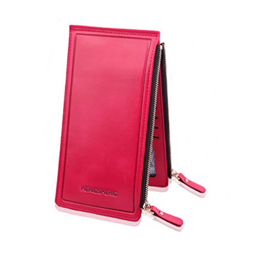 Preisvergleich Produktbild Shaoyanger Fashion Damen Geldbörse mit Doppelreißverschluss, Kartenhalter, ultradünn m rot