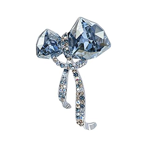 YYBONNIE Women's Elegent Blue Swarovski Element Crystal Bow Flower Brooch Pins Bridal Wedding Bouquet Jewelry Cover