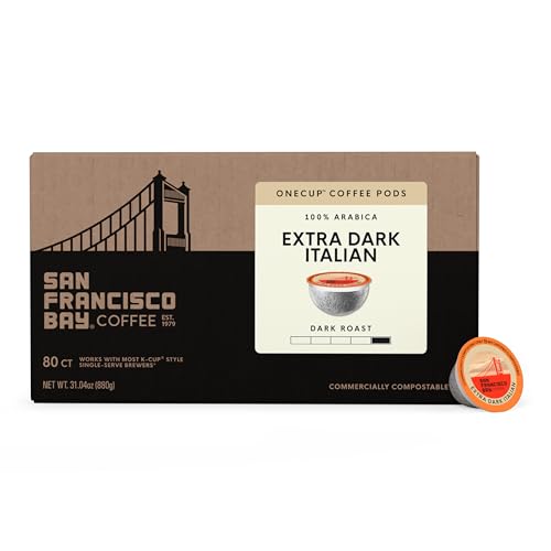 Image of San Francisco Bay K-Cup Coffee Pods, Extra Dark Italian (80 Ct), Dark Roast, Commercially Compostable Single-Serve Coffee Pods