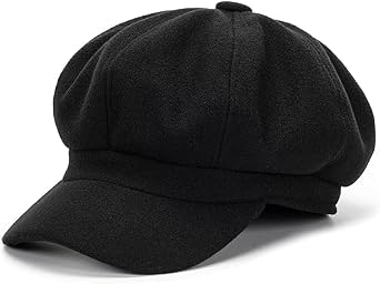 Womens Solid Color Woolen Beret Hat - Classic Octagonal Newsboy Cap for Autumn & Winter