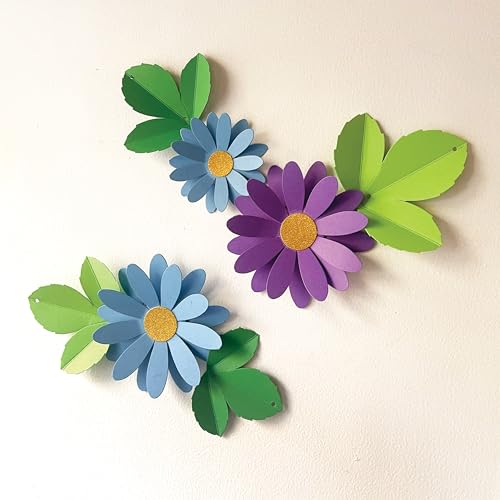 Image of Flower Bunting for Wall Decoration (Blue Daisy with Leaves)