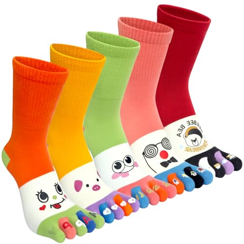 Chaussette à Doigts Femme Coton Court Basse Socquettes Orteils Séparés de Sport Running Chaussette Cute Animal Cartoon Modèle - 35-40/5 Paires
