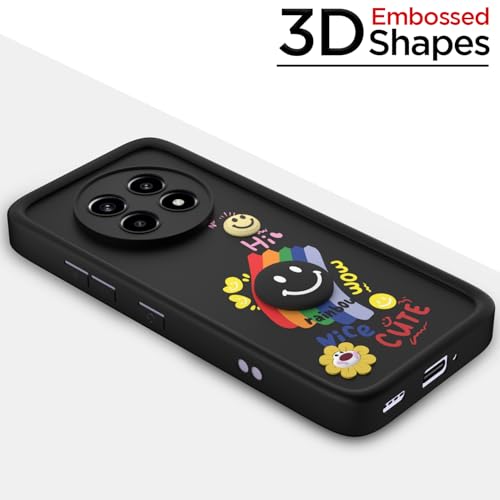 Image of Pikkme Back Cover for Realme 13 Pro / 13 Pro Plus 5G | Soft Silicone| Cute Rainbow Smile & 3D Cartoon Flower Design | Shockproof Raised Camera Protection Bumper Case (Black)
