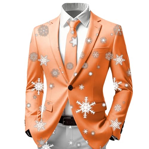 Generisch Disfraz de Navidad Chaqueta estampada con botones para fiestas festivas con diseño elegante, ajuste cómodo, ropa formal casual, naranja, 3XL