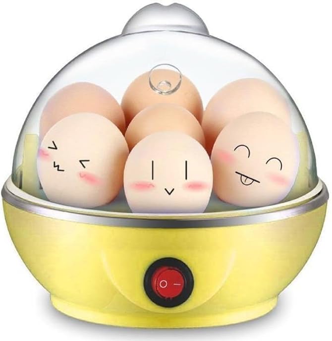 SOFLIN Stainless Steel Mini Electronic 7 Electric-Powered Egg Boiler (Yellow, 400 Watts), 0.4 Kilogram