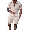 Mens Short Sets 2 Piece Outfits Polo Shirt Fa...