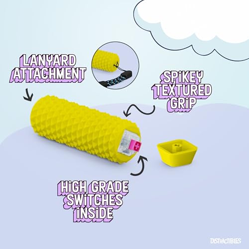Image of Distractibles Spike Roller Clicker, Tactile Pain Stim Fidget with Clicker Switch, Pain Stimulation Roller with Lanyard (Yellow)